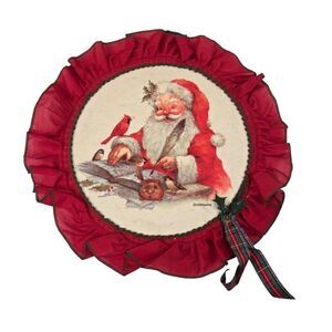 Vintage 80s Giordano Santa Claus Christmas Wall Hanging Red Ruffles